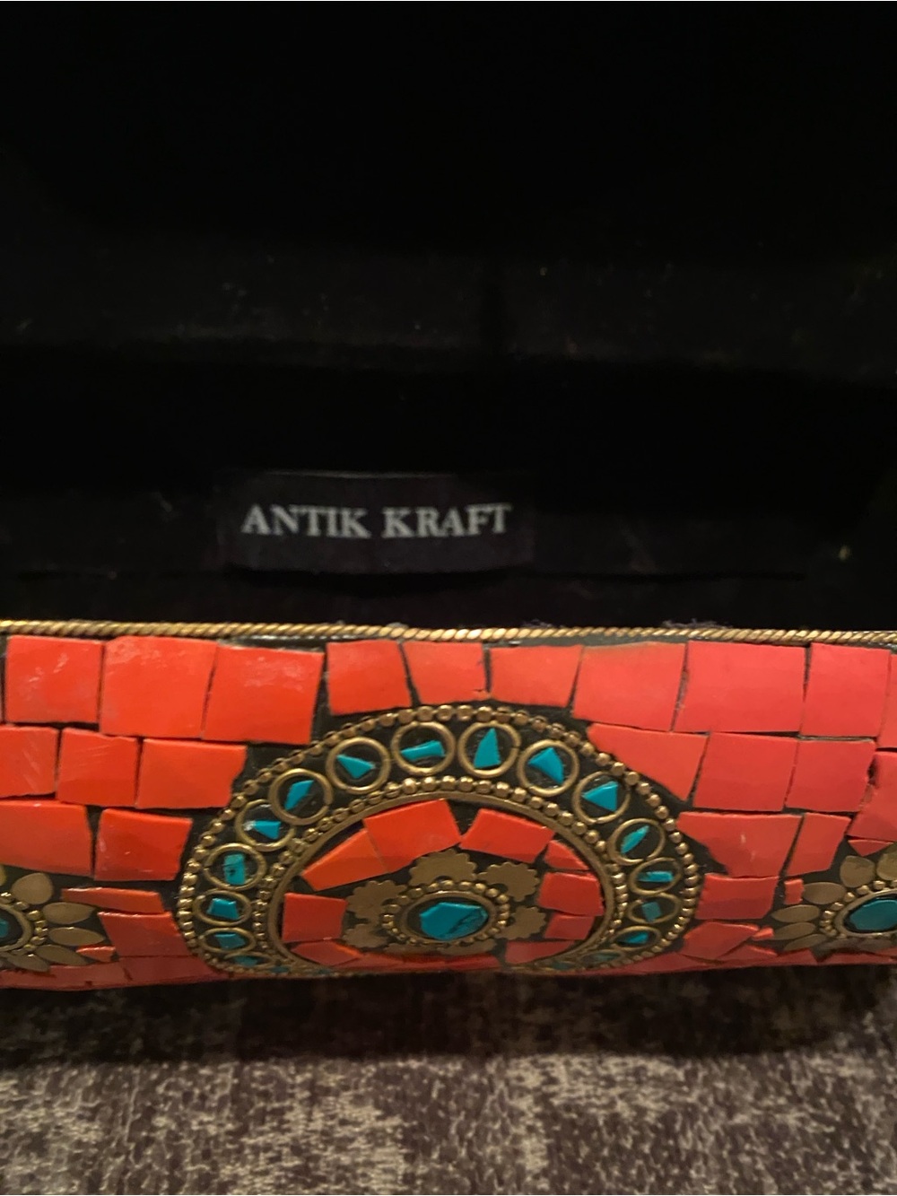 Antik Kraft Orange Mosaic Clutch with Turquoise Accents - Picture 2 of 3